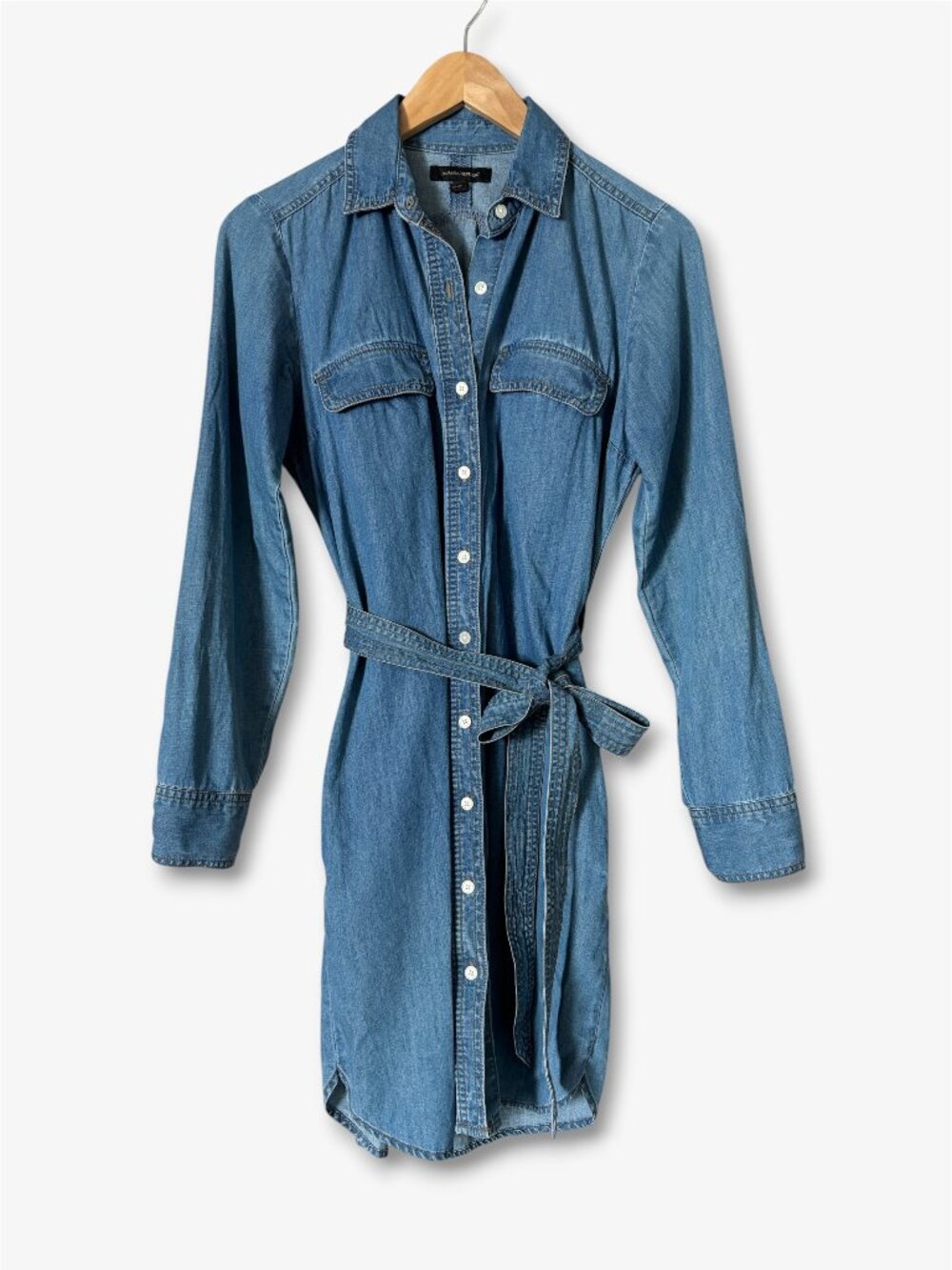 Banana Republic Denim Chambray Belted Shirt Dress Pockets Extra Small Minimalist